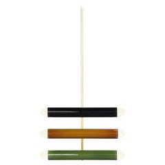 Ceramic Pendant Lamp 'TRN C4' by Pani Jurek, Brass Rod, Black, Ochre & Green