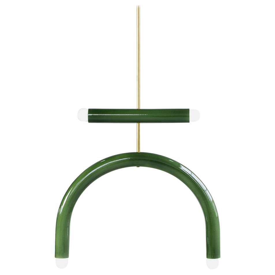 Customizable Ceramic Pendant Lamp 'TRN E1' by Pani Jurek, Brass Rod, Green