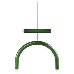 Customizable Ceramic Pendant Lamp 'TRN E1' by Pani Jurek, Brass Rod, Green