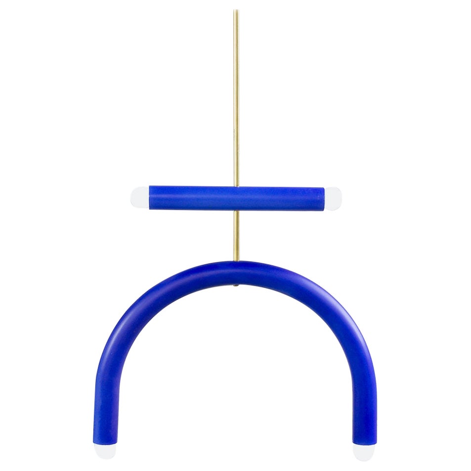 Customizable Ceramic Pendant Lamp 'TRN E1' by Pani Jurek, Brass Rod, Blue For Sale