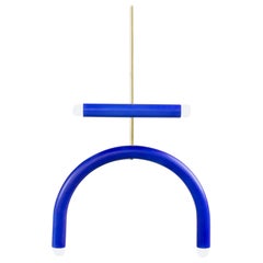 Customizable Ceramic Pendant Lamp 'TRN E1' by Pani Jurek, Brass Rod, Blue