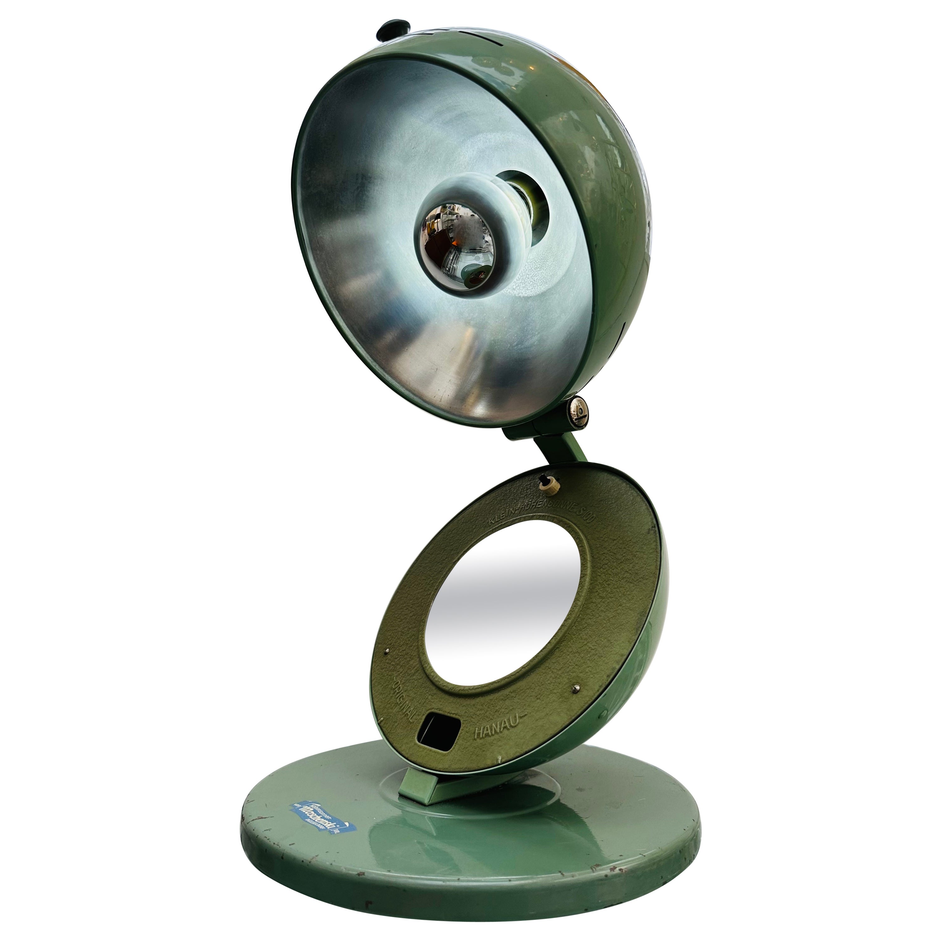 Circa 1935 Original Hanau Bauhaus Spherical Green Lacquered Mirrored Table Lamp