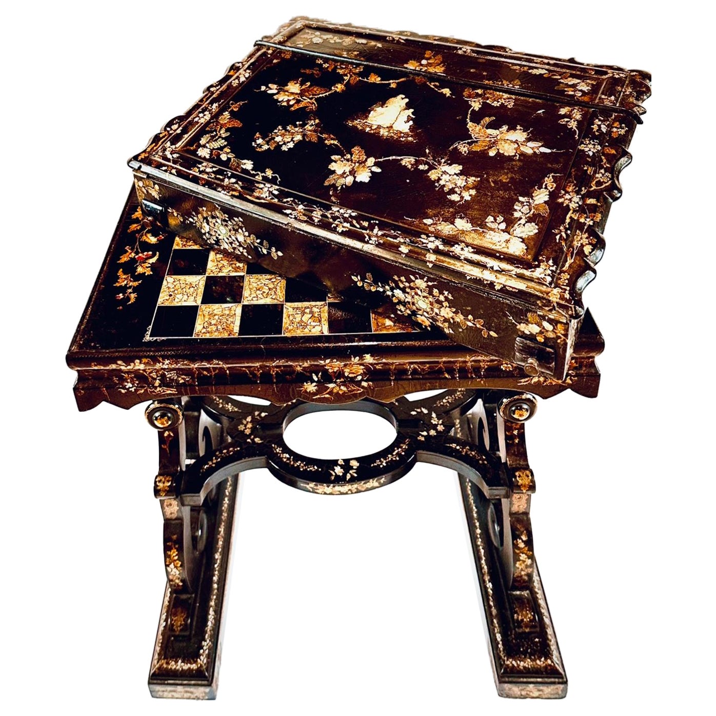 19th Century Papier-mâché Mache Writing Desk and Games Table