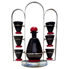 Seltenes schwarzes und rotes Likör-Getränke-Set aus Glas von Moretti & Nason, Italien