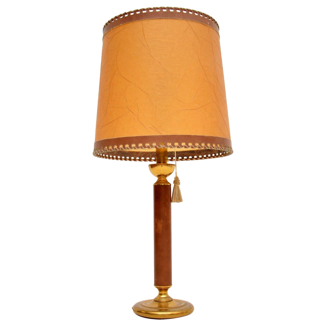 1970s Vintage Leather & Brass Table Lamp