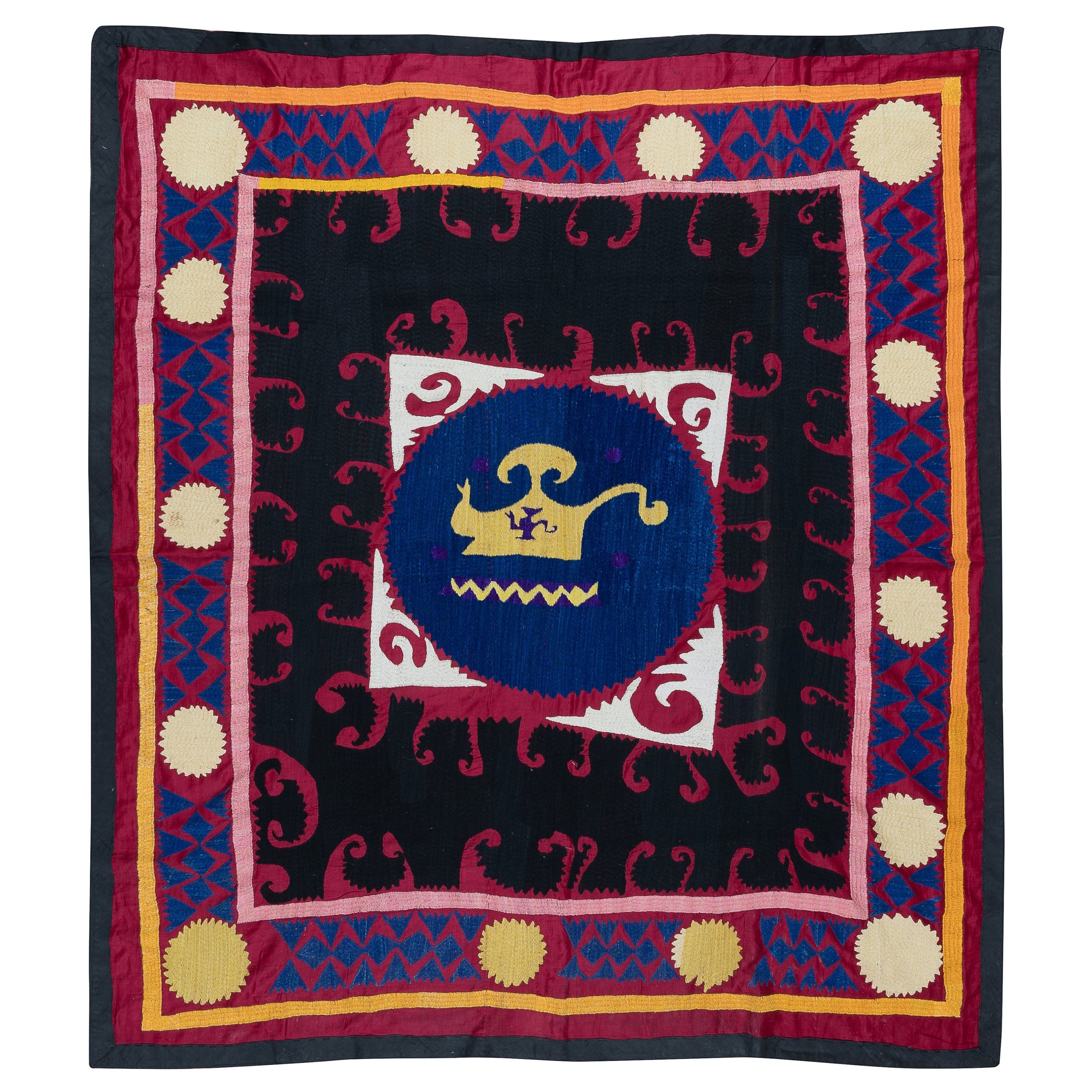 4.9x8.8 ft Vintage Suzani Fabric Wall Hanging, Hand Embroidered Cotton Bed Cover For Sale at 1stDibs