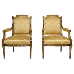 Antique French Louis XVI Gold Leaf Fauteuils