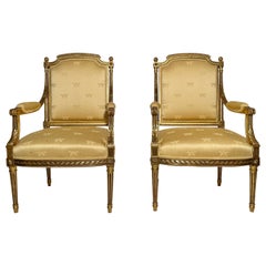 Fauteuils français anciens Louis XVI à feuilles d'or 