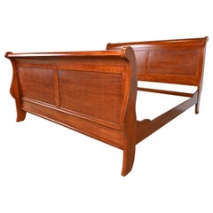 Thomasville French Louis Philippe Carved Cherry Wood King Size Sleigh Bed