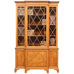 Antique Sheraton Revival Satinwood Breakfront Bookcase