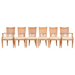 Thomasville French Regency Louis XVI Fruitwood Cane Back Dining Chairs, Set of 6