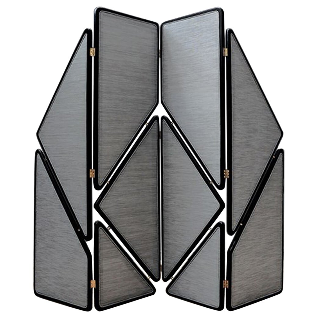 Grey Flap Black Wooden Folding Screen