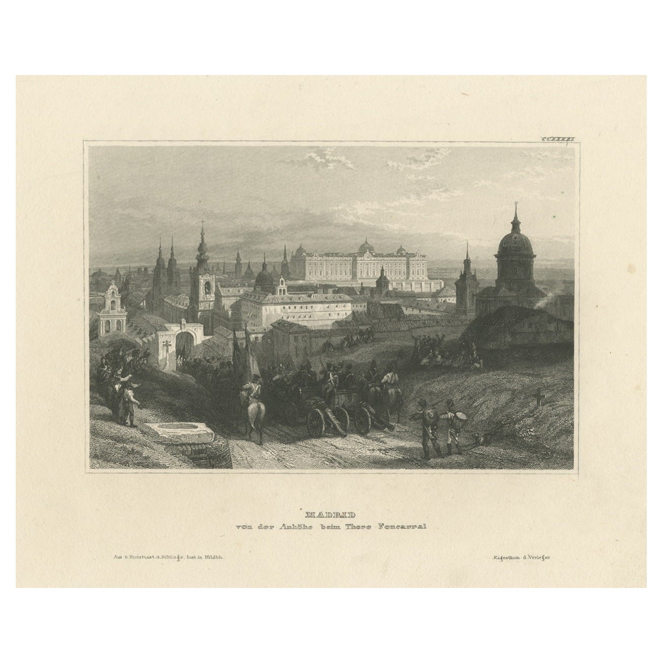 Antique Print of Madrid, Seen from Calle Fuencarral, Spain For Sale