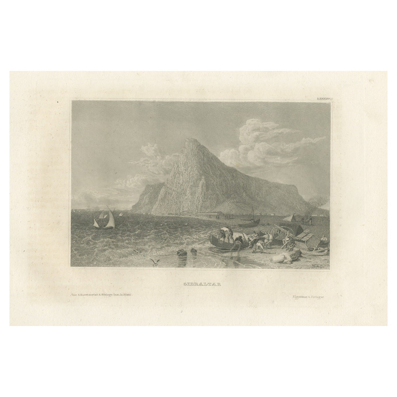 Antique Print with a View of the Rock of Gibraltar