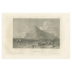 Antique Print with a View of the Rock of Gibraltar