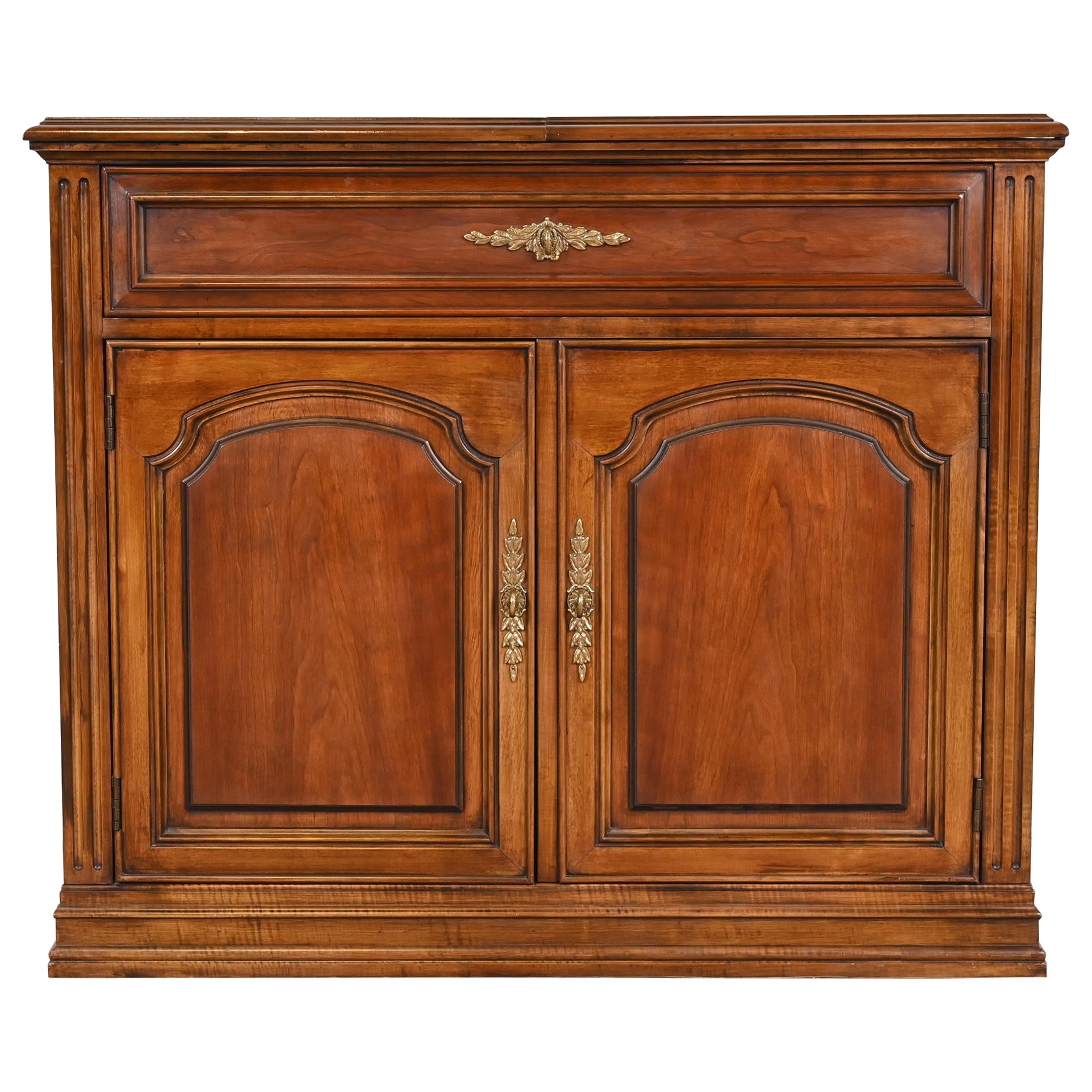 French Regency Louis XVI Cherry Wood Fliptop Bar Cabinet by White Furniture For Sale
