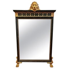 Retro Drexel Empire Faux Marble Versace Inspired Wall Mirror Black&Gold Carved Lion