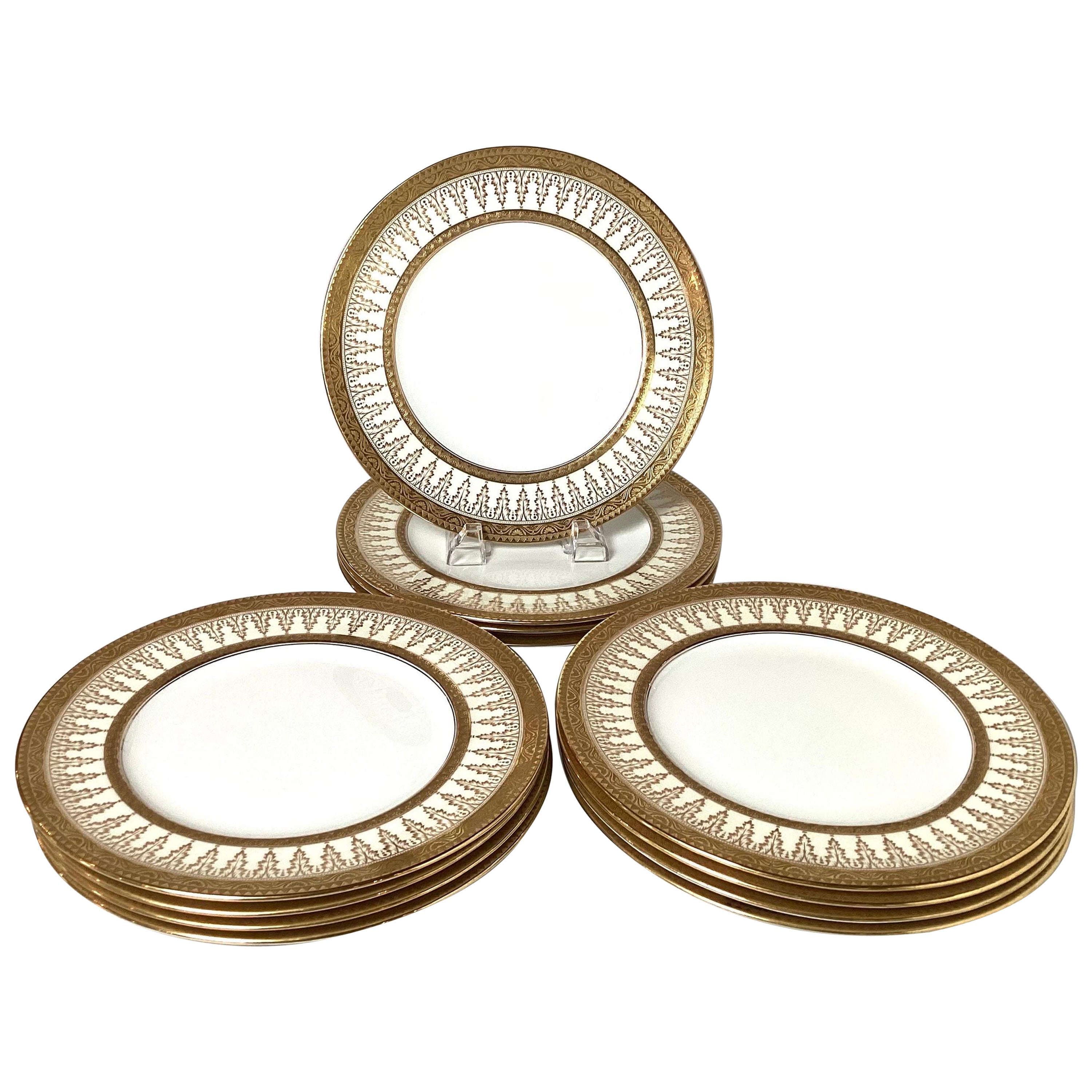 Set of Ten English Gold Encrusted Service Dinner Plates for Tiffany & Co.