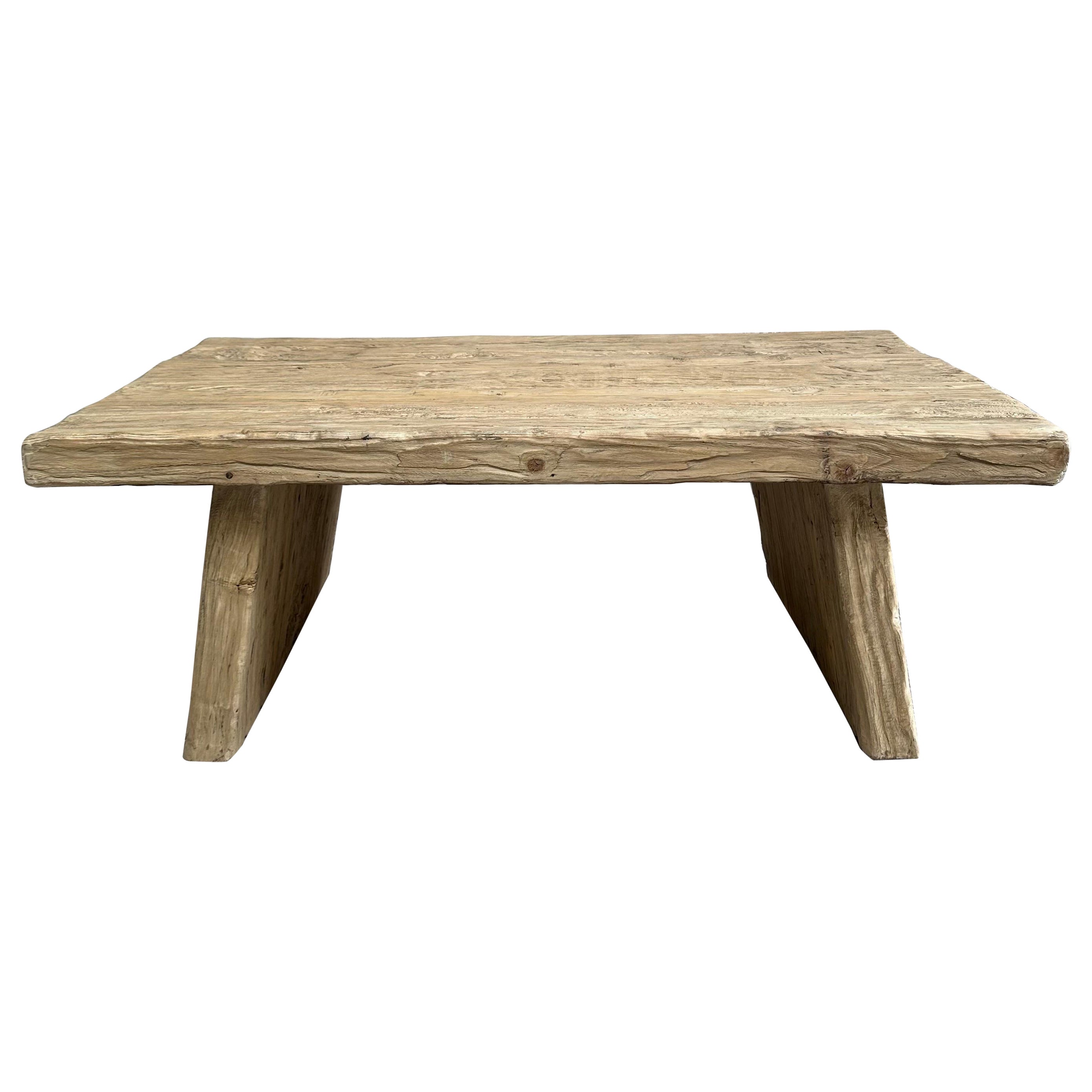 Custom Reclaimed Elm Wood Rustic Coffee Table For Sale