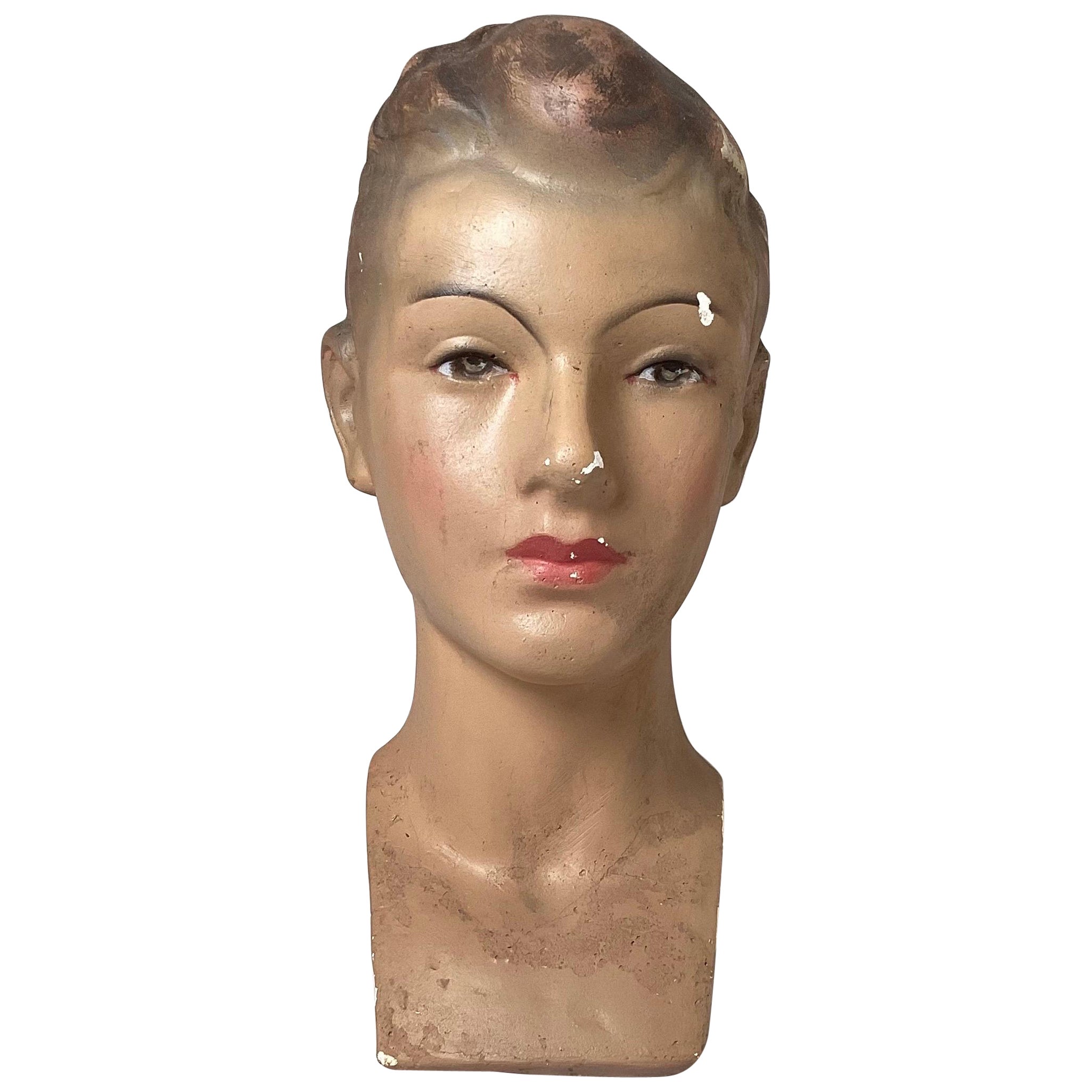 European Young Male Mannequin Head, 1940s