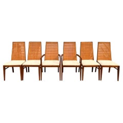 Juego de 6 Sillas de Comedor con Respaldo de Caña Cónico Modernas de Mitad de Siglo