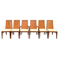 Retro Set of 6 Mid-Century Modern Tapered Cane Back Dining Chairs