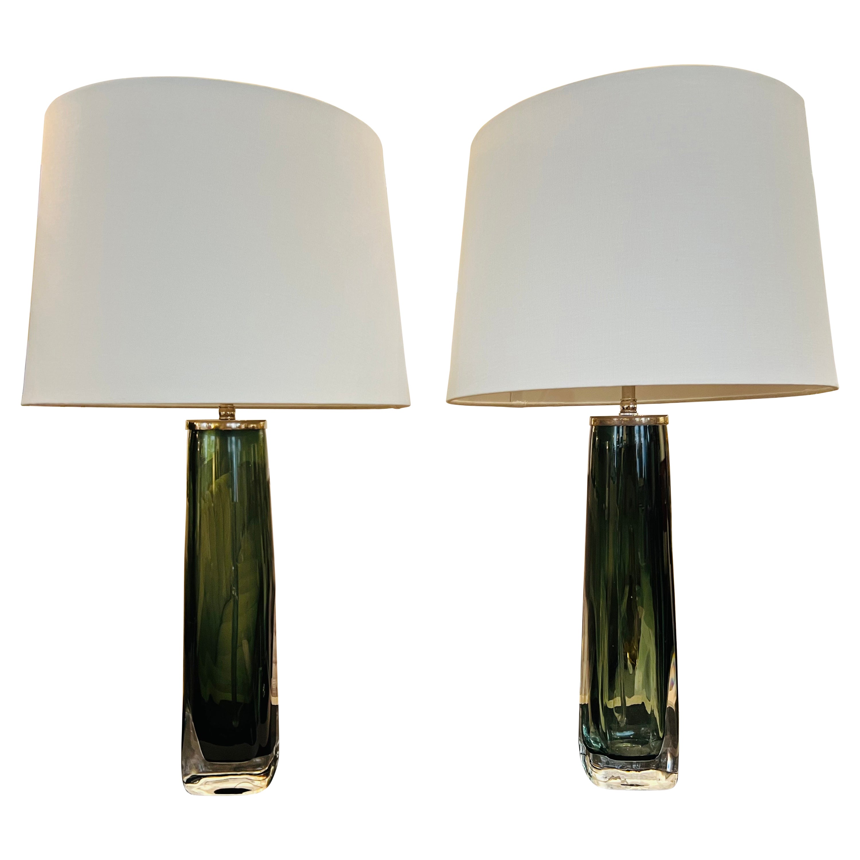 Pair of Large Orrefors Crystal 1950s Swedish Table Lamps Midcentury Fagerlund For Sale