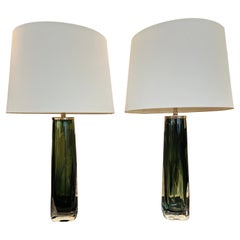 Pair of Large Orrefors Crystal 1950s Swedish Table Lamps Midcentury Fagerlund