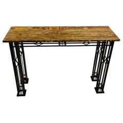 Retro French Iron Work Console / Sofa Table, Marble Top