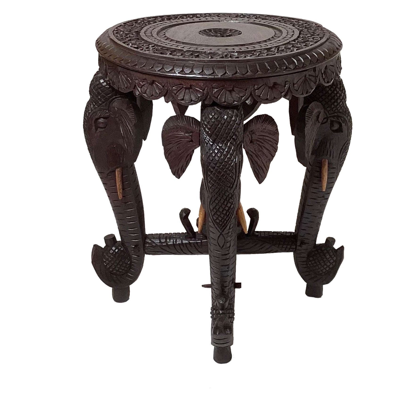 19th Century Burmese Carved Hardwood Elephant Form Table, Stand For Sale