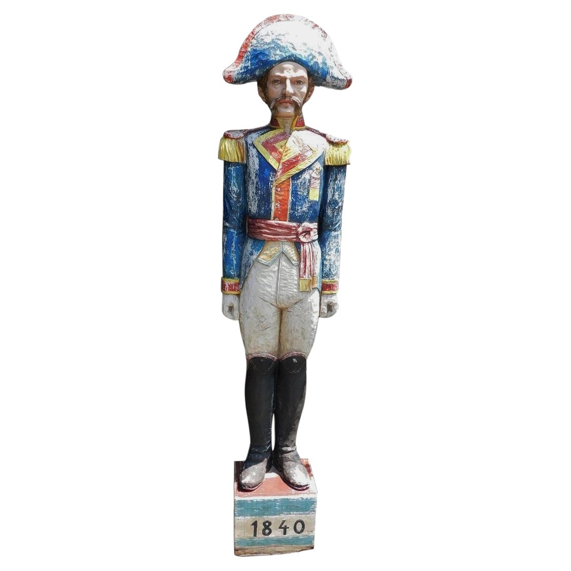 American Painted & Carved Wood Figural Statue of General Santa Anna, Circa 1840