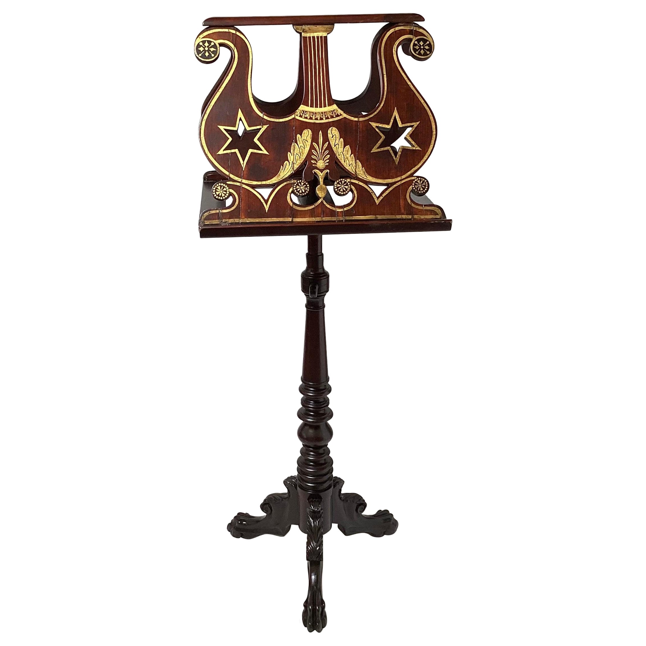 American Empire Hand Gilt Mahogany Adjustable Lectern Music Stand For Sale