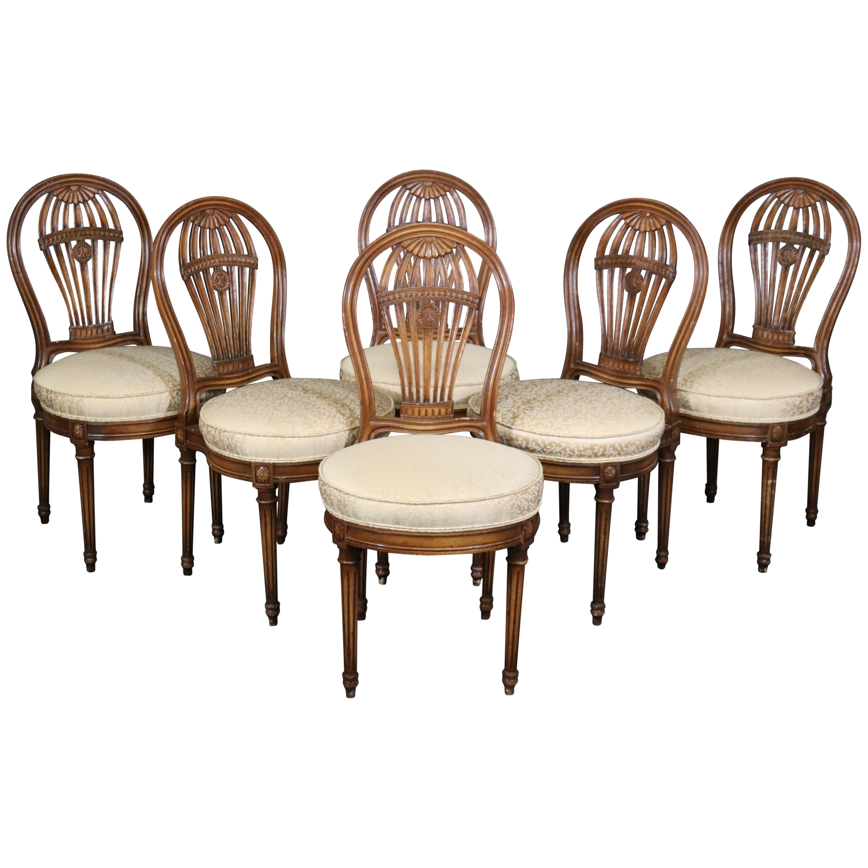 6 French Louis XVI Style Balloon Dining Chairs in the Manner of Maison Jansen