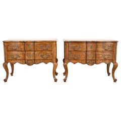 Baker Furniture French Provincial Oak and Burl Wood Commodes or Bedside Chests