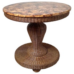 Mid-20th Century Wicker Table with Faux Tortoise Shell Top 