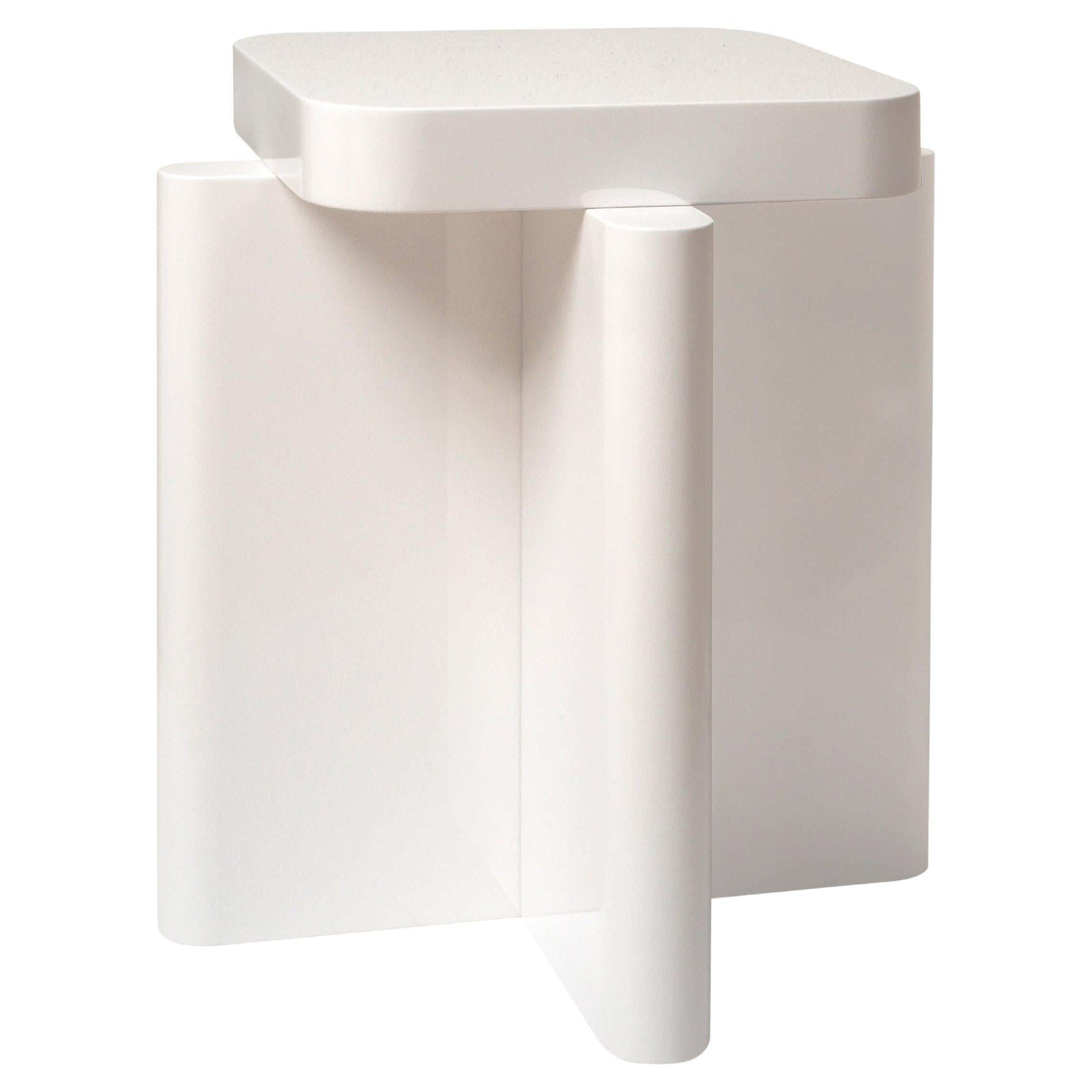 Handcrafted Rustic Off-White Finish Solid Wood Spina Wooden Stool by Cara Davide