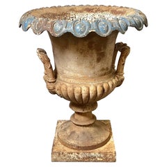 Antique Large Cast Iron Campana Garden Urn, circa 1860