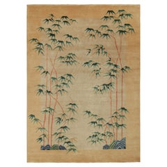 Alfombra china de estilo Art Déco Rug & Kilim en beige con flores verdes y azules