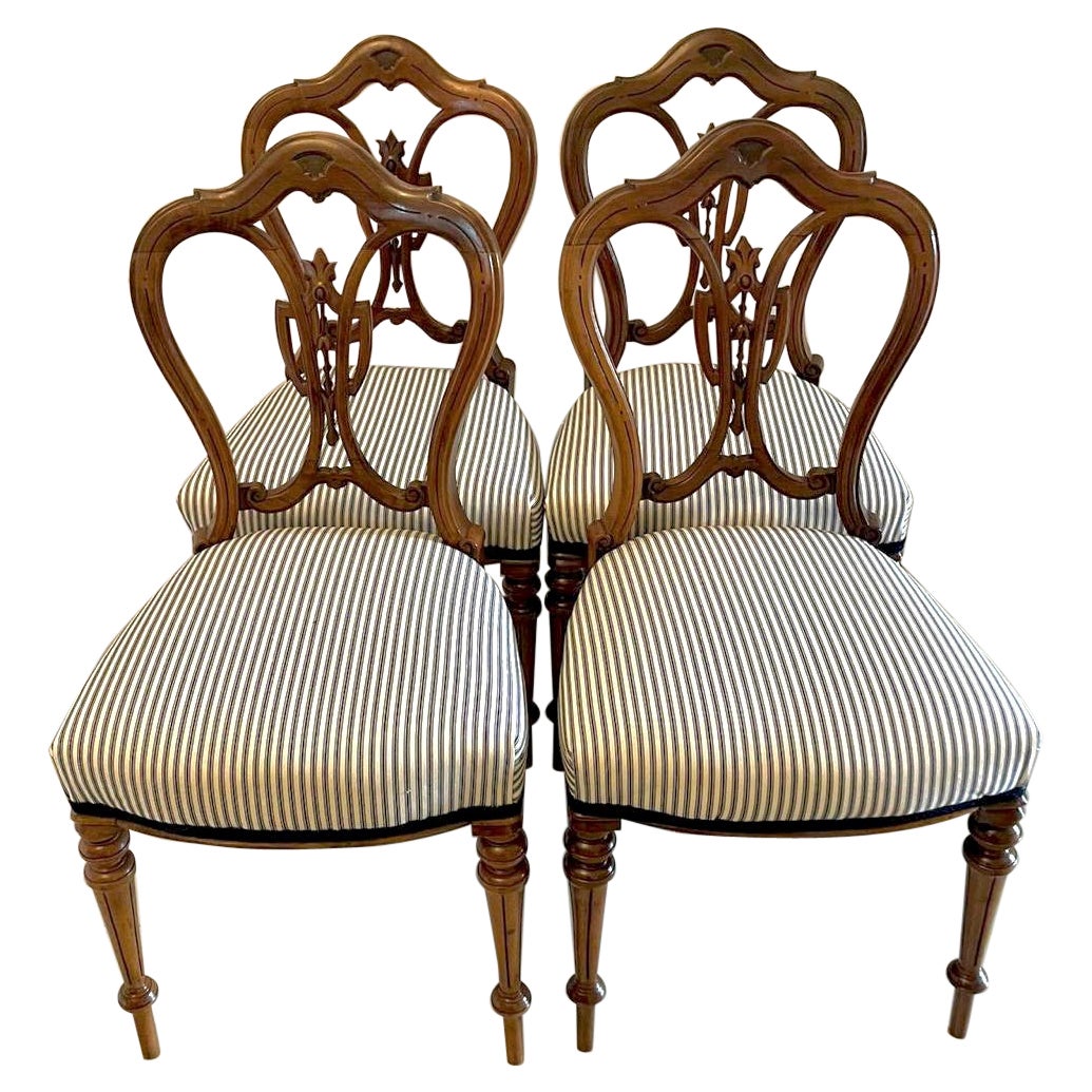 Set of 4 Antique Victorian Quality Walnut Dining Chairs