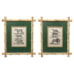 Antique Pair of 18th Century French Engravings in Faux Bamboo Frames