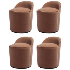 Set of Four Tail Lounge Chairs, Low Back, Matte Black Base, Vidar 0554 Fabric