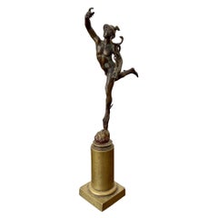 Antique Early 20th Century Miniature Bronze Statue of Hermes with Staff