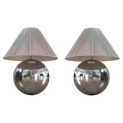 Coppia di lampade a sfera con paralume originale viola e cromo di Karl Springer, anni '80