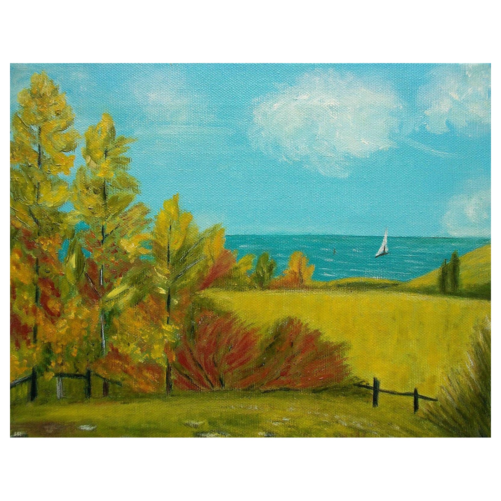 K. Hutchings - 'Lac Léman' - Vintage Landscape Painting - Unframed - circa 1990 For Sale