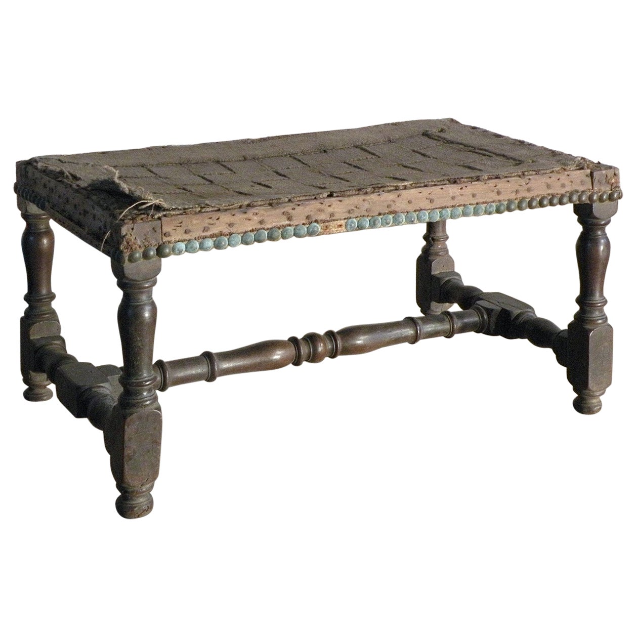 French Early 18th Century Baroque Walnut Bench / Footstool