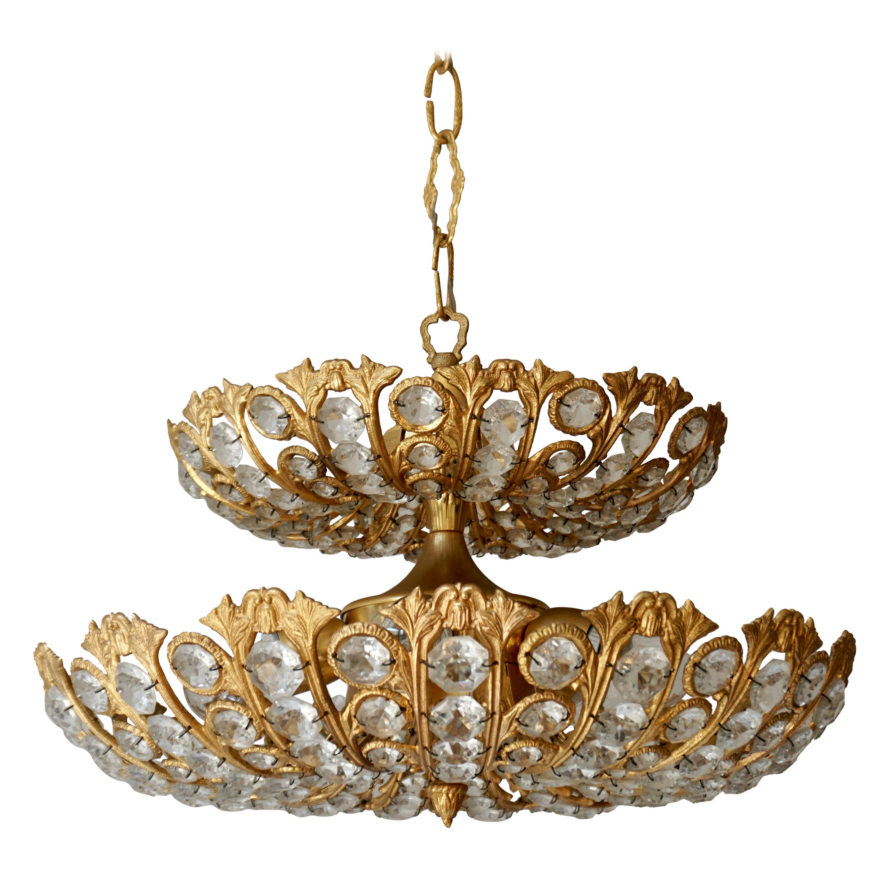 Lustre espagnol en laiton et cristal d'Ernest Palm pour Palwa, 1970