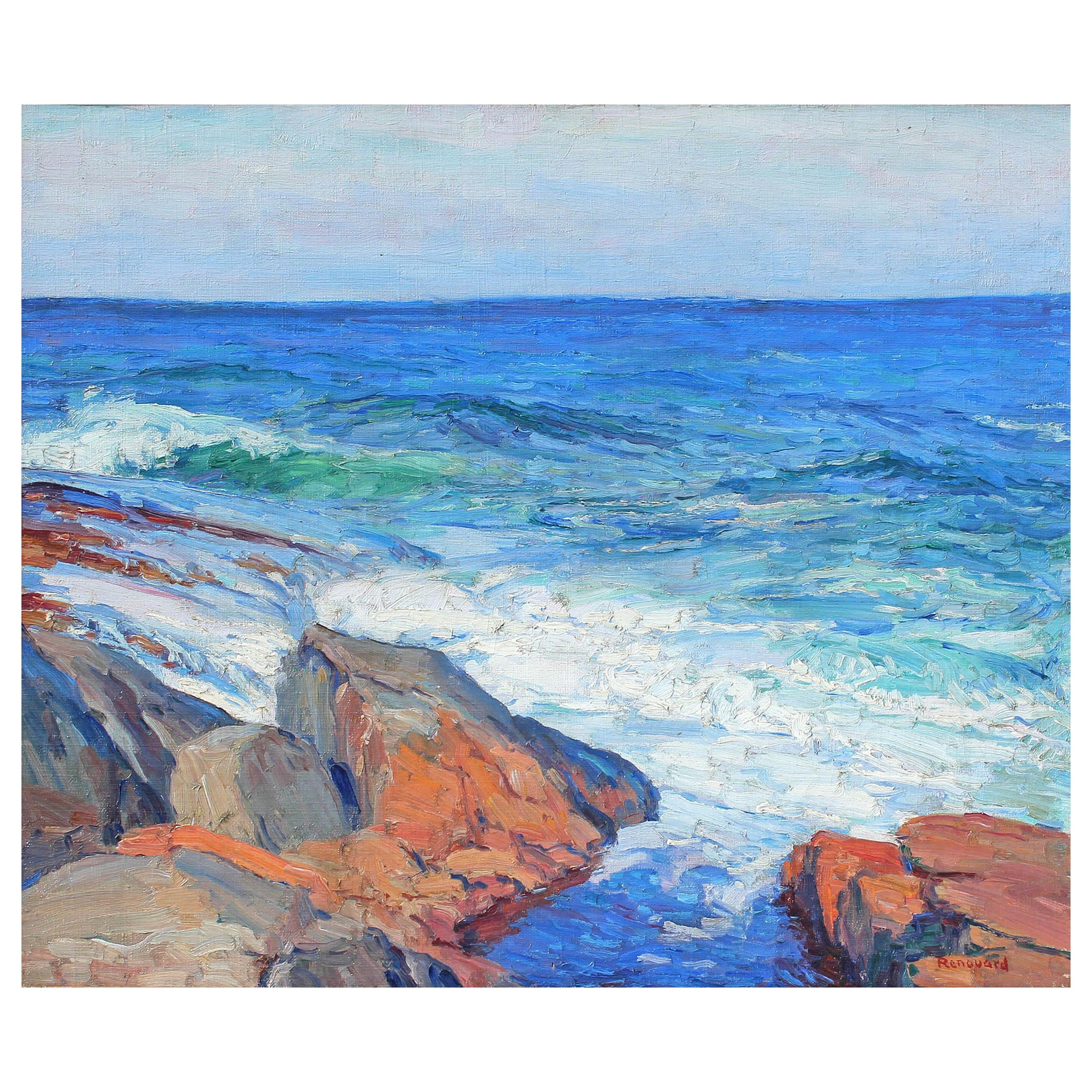 Peinture à l'huile impressionniste de paysage marin de George Renouard