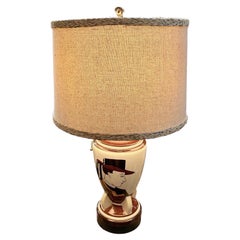 Vintage French 1930s Quimper Vase Table Lamp with Linen Shade