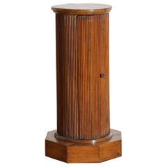 Italian, Tuscany, Neoclassic Walnut Fluted 1-Door Pedestal Cabinet, 2ndq 19th C