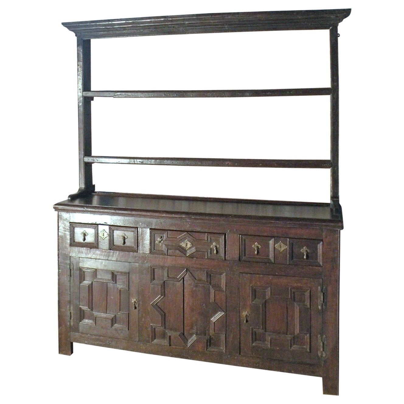 English Oak Late 17th Century Jacobean Buffet / Cupboard / Dresser with Dishrack For Sale